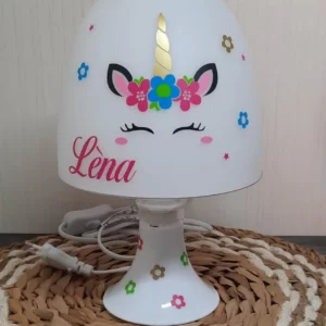 Lampe de chevet enfant, décor licorne