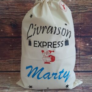 Hotte de Noël " Livraison express Père Noël + Prénom "